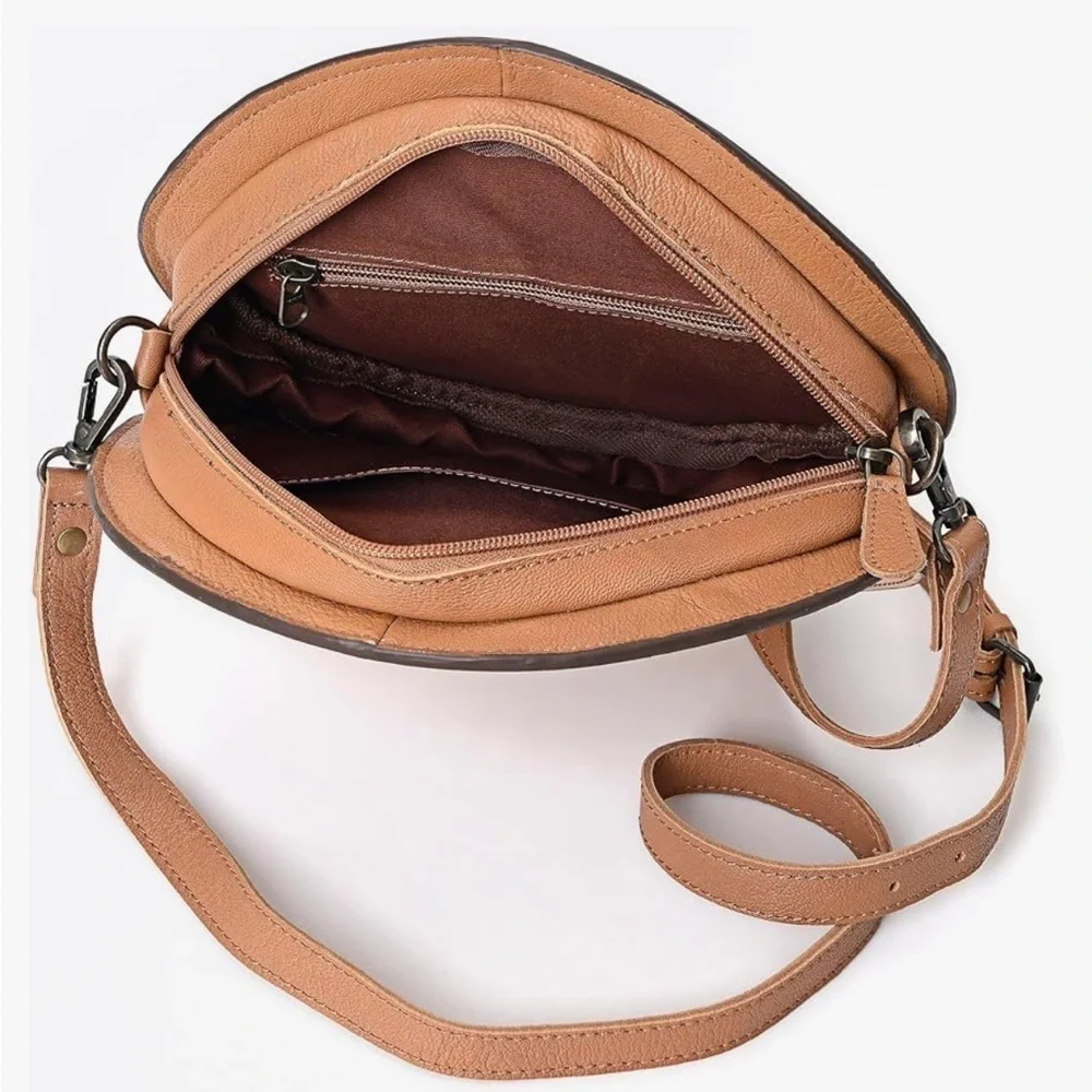 Cowgirl Western style authentic tooled leather crossbody bag with cow hyde